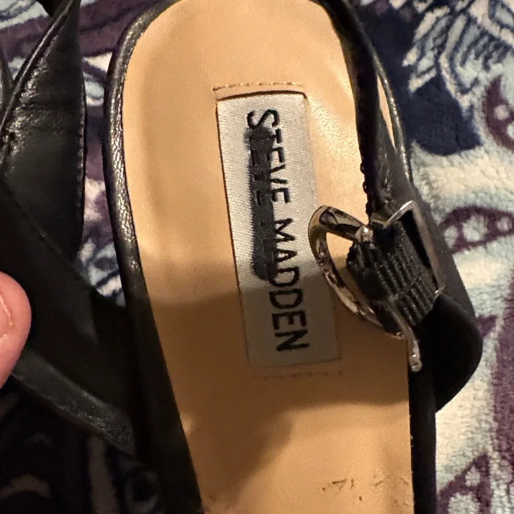 Steve Madden Emberly Black Leather Strappy Block Heels 10 Party‎ Business Office
